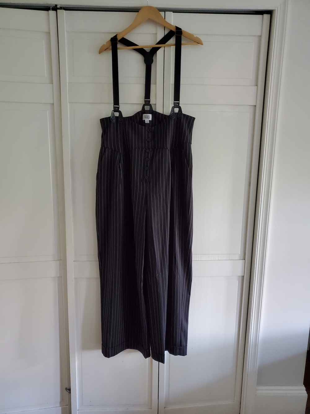 Unique Vintage 1930s Black & White Pin Stripe Thelma Suspender Pants